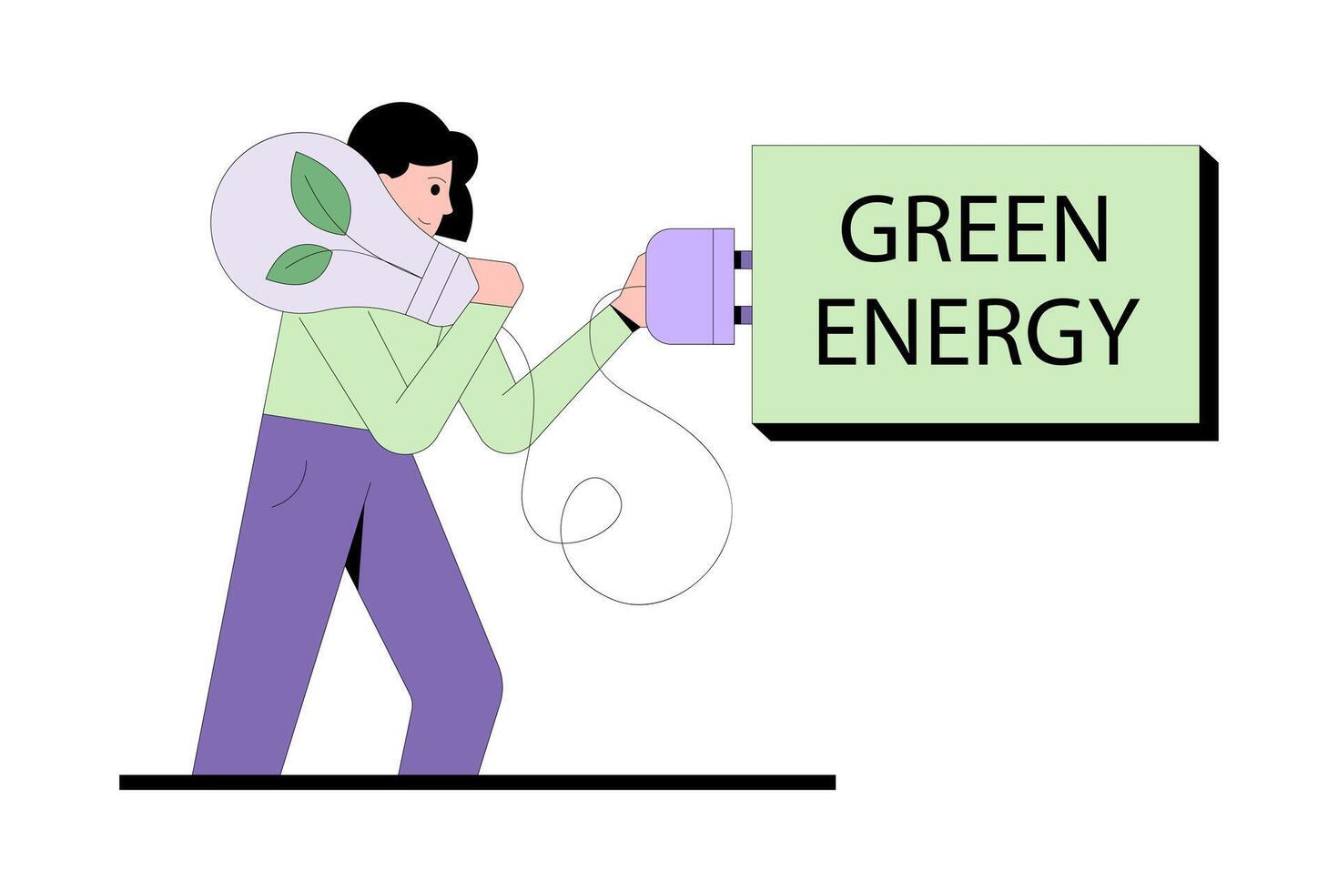 Female using living plants for powering light bulbs and home appliances vector