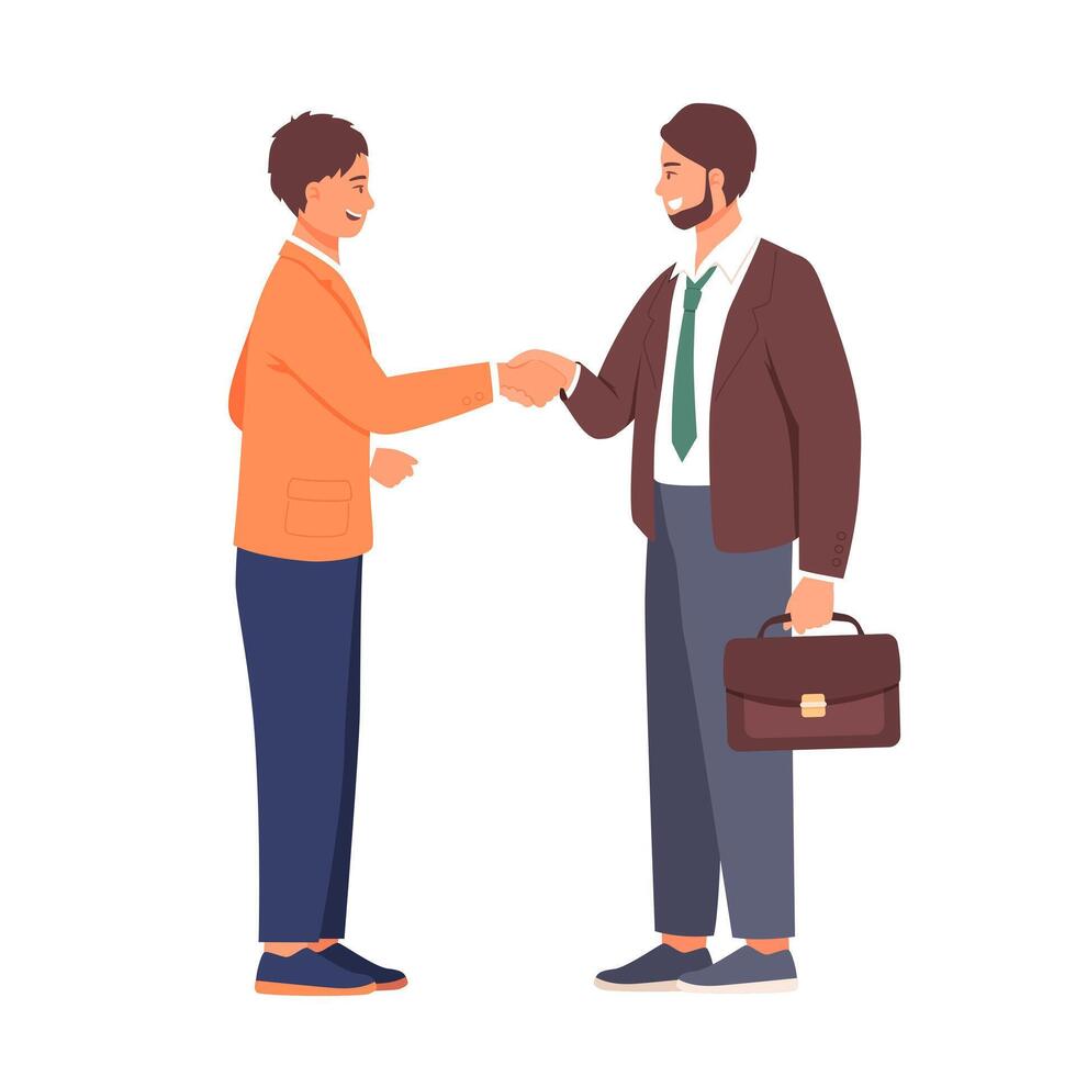 Colleagues shaking hands. Conclusion of agreement. Productive work vector