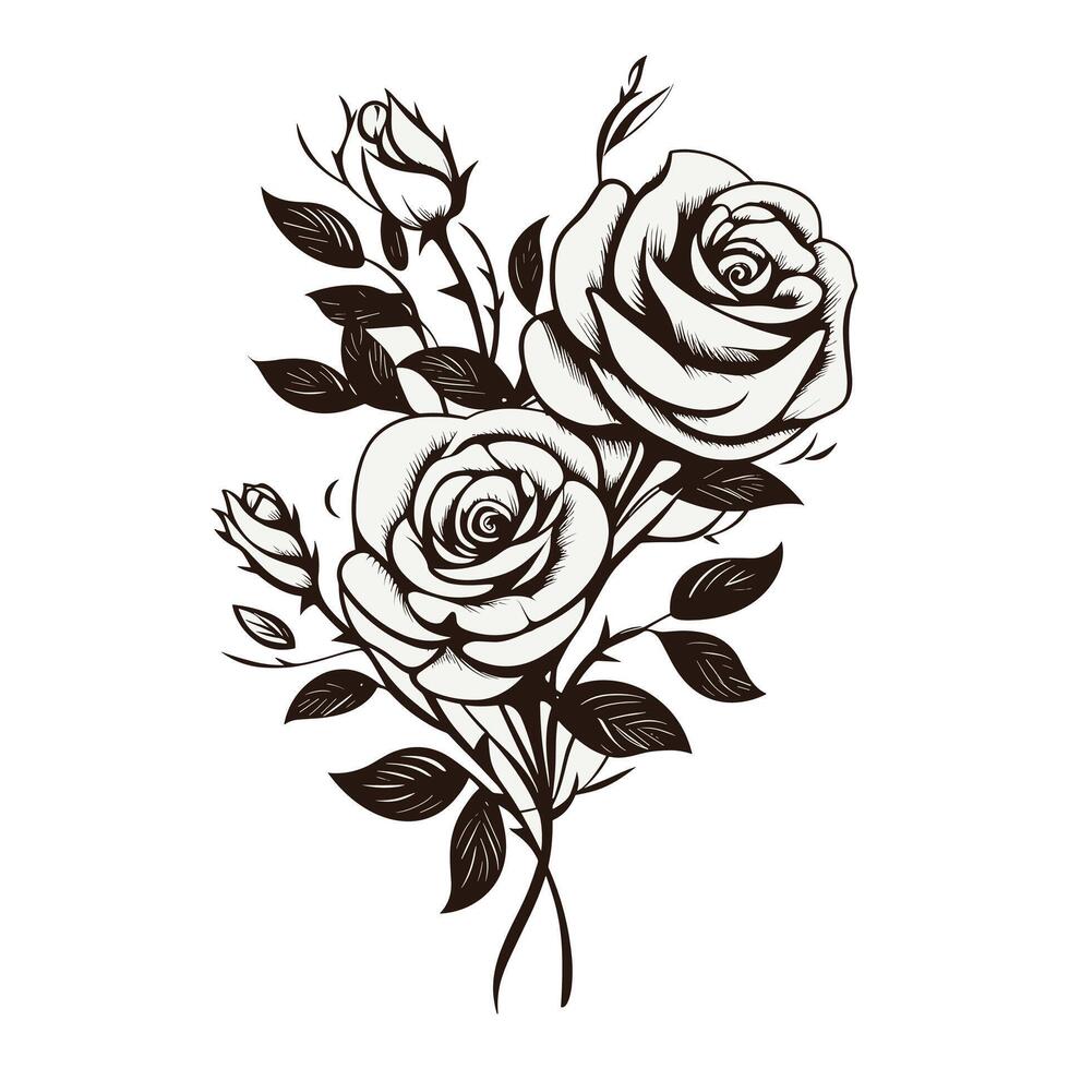 a black and white drawing of roses vector