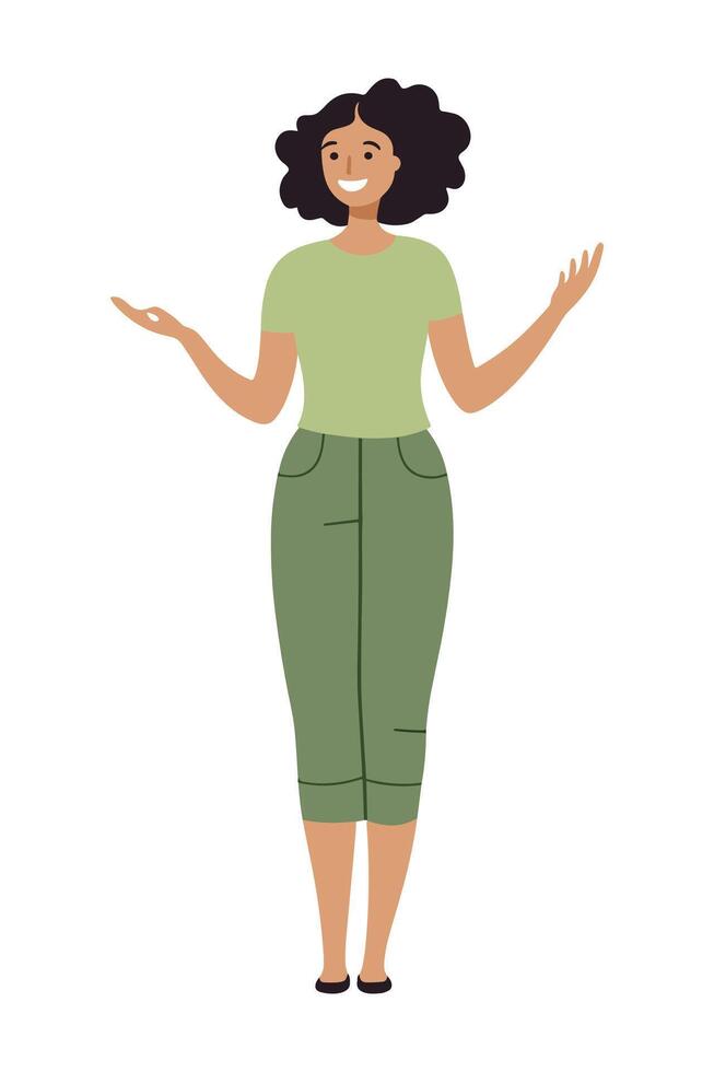 an illustration of a woman with her hands out vector