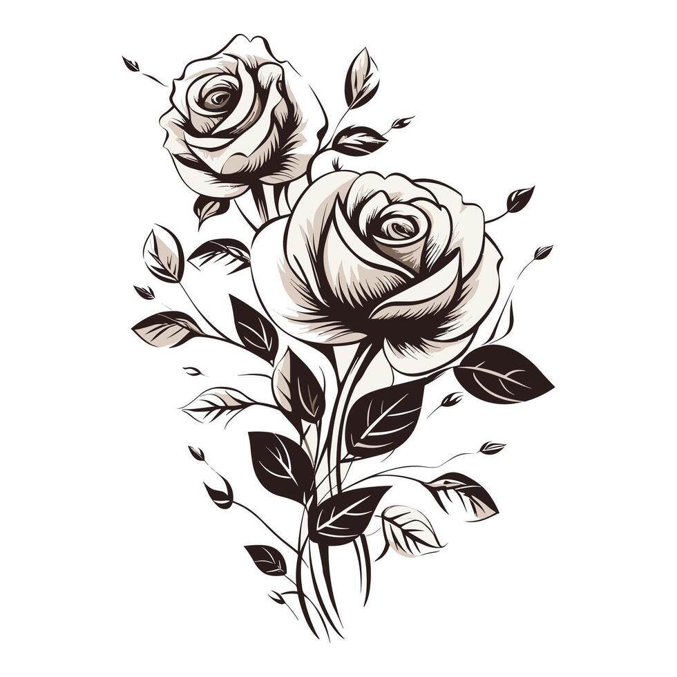 a black and white drawing of roses vector