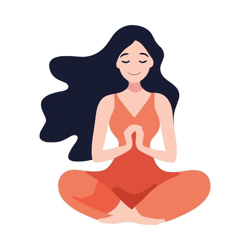 a woman sitting in lotus position with her hands crossed vector