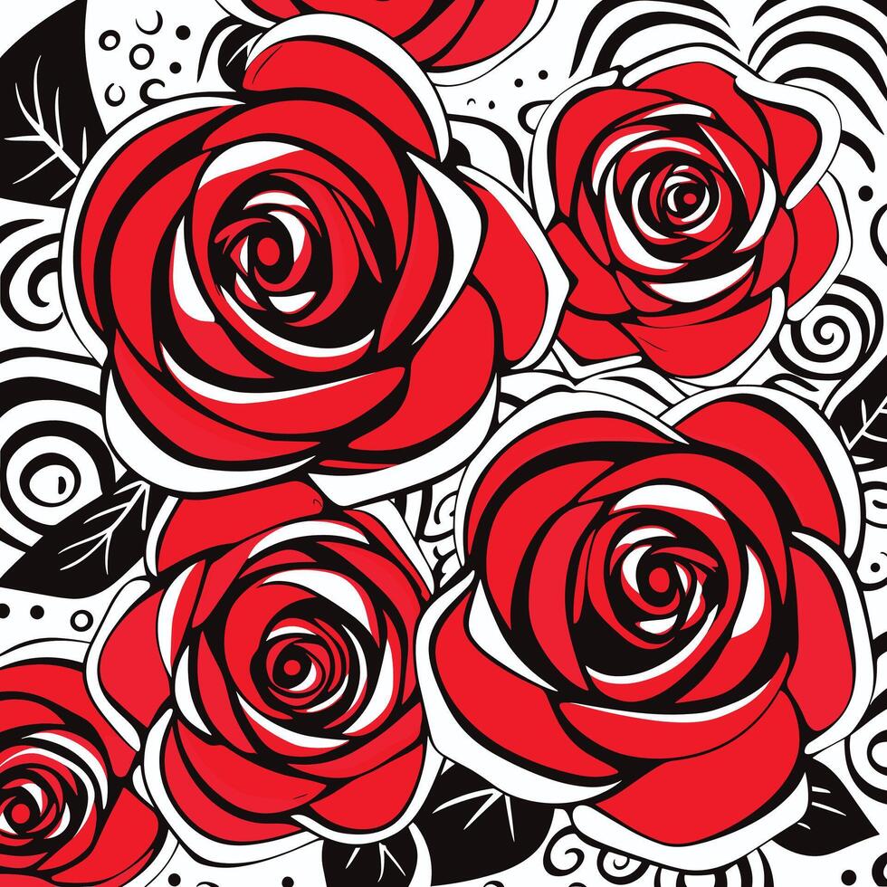 a red rose pattern with swirls and swirls vector