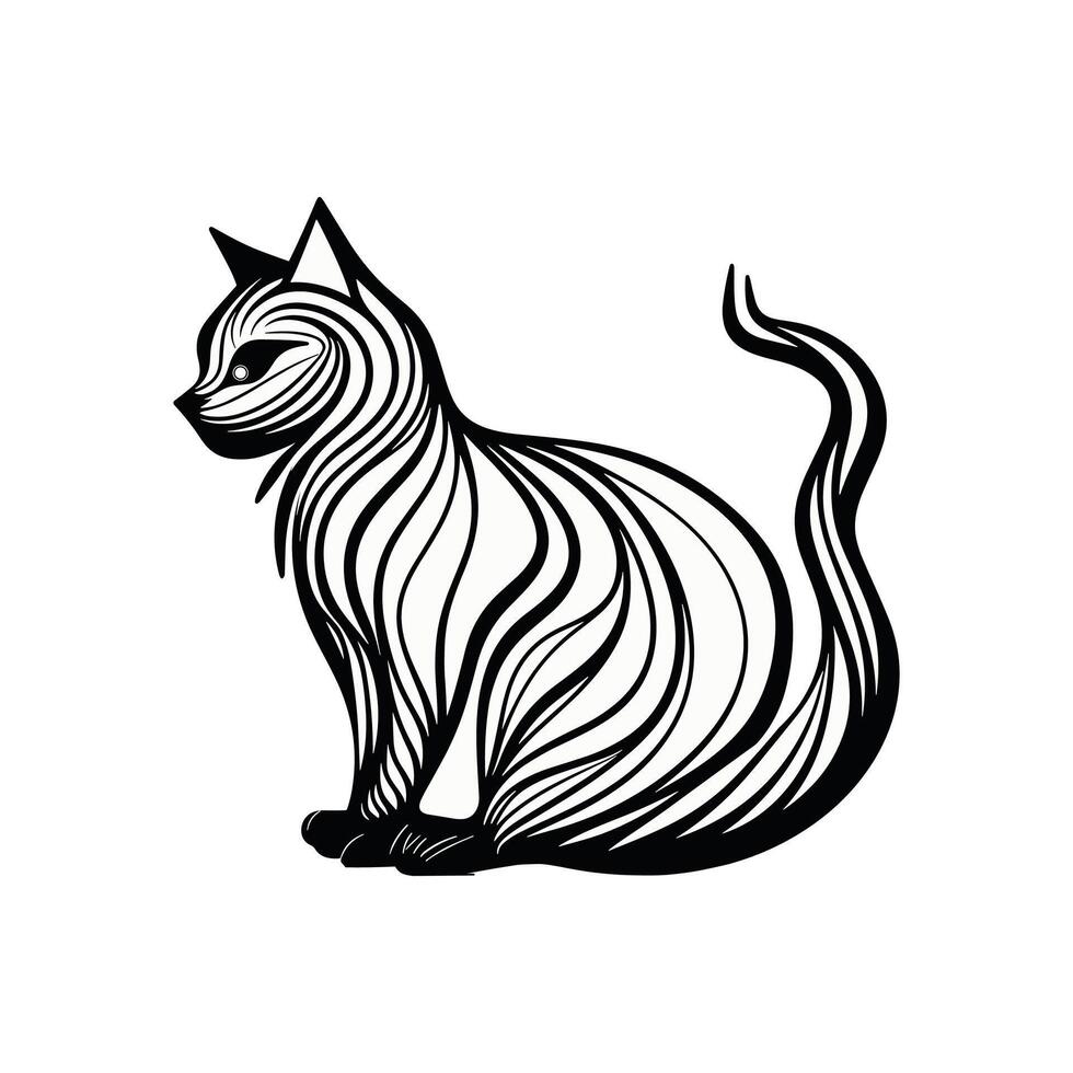 a black and white drawing of a cat vector