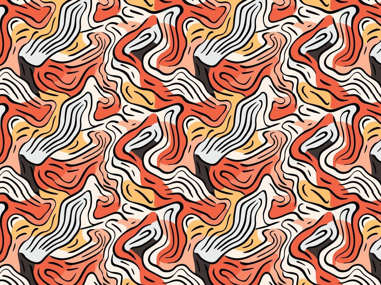 a seamless pattern with orange and black lines vector