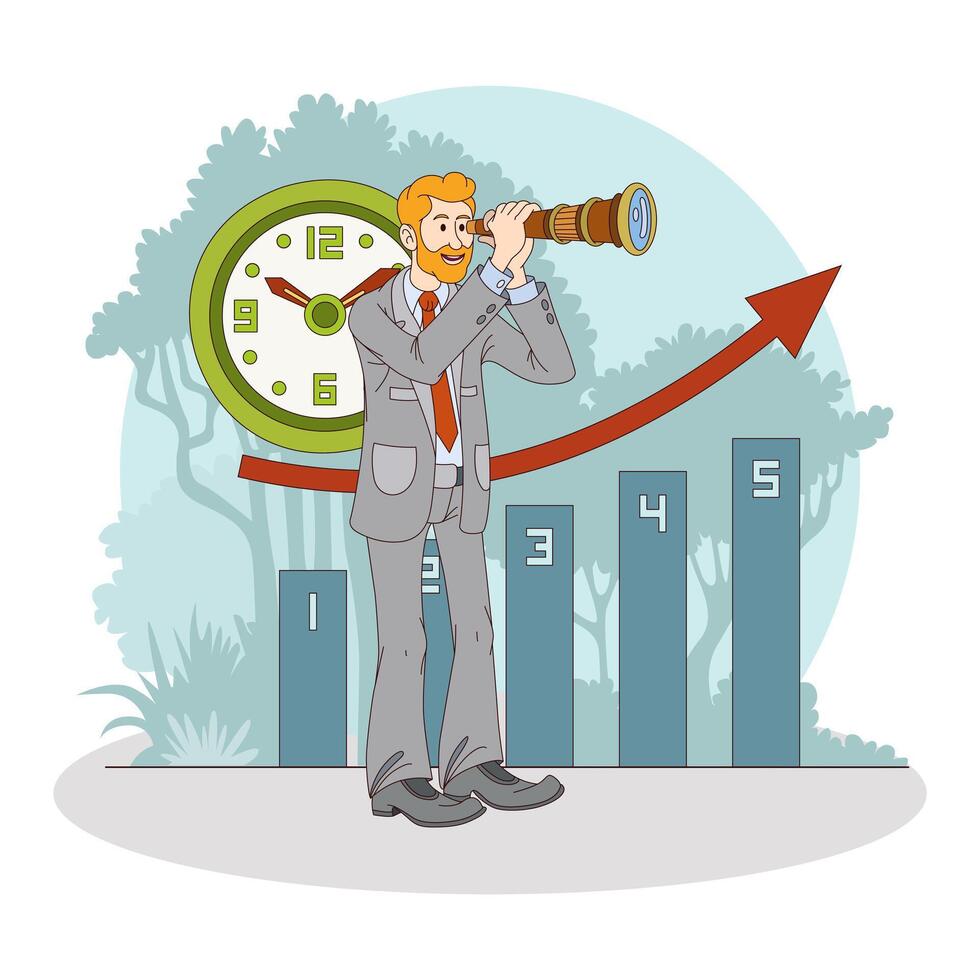 Worker looking for ways to develop company. Business development and career growth vector