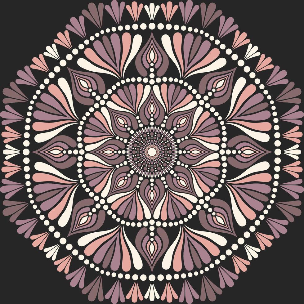 Flower mandala dot painting with black background. vector