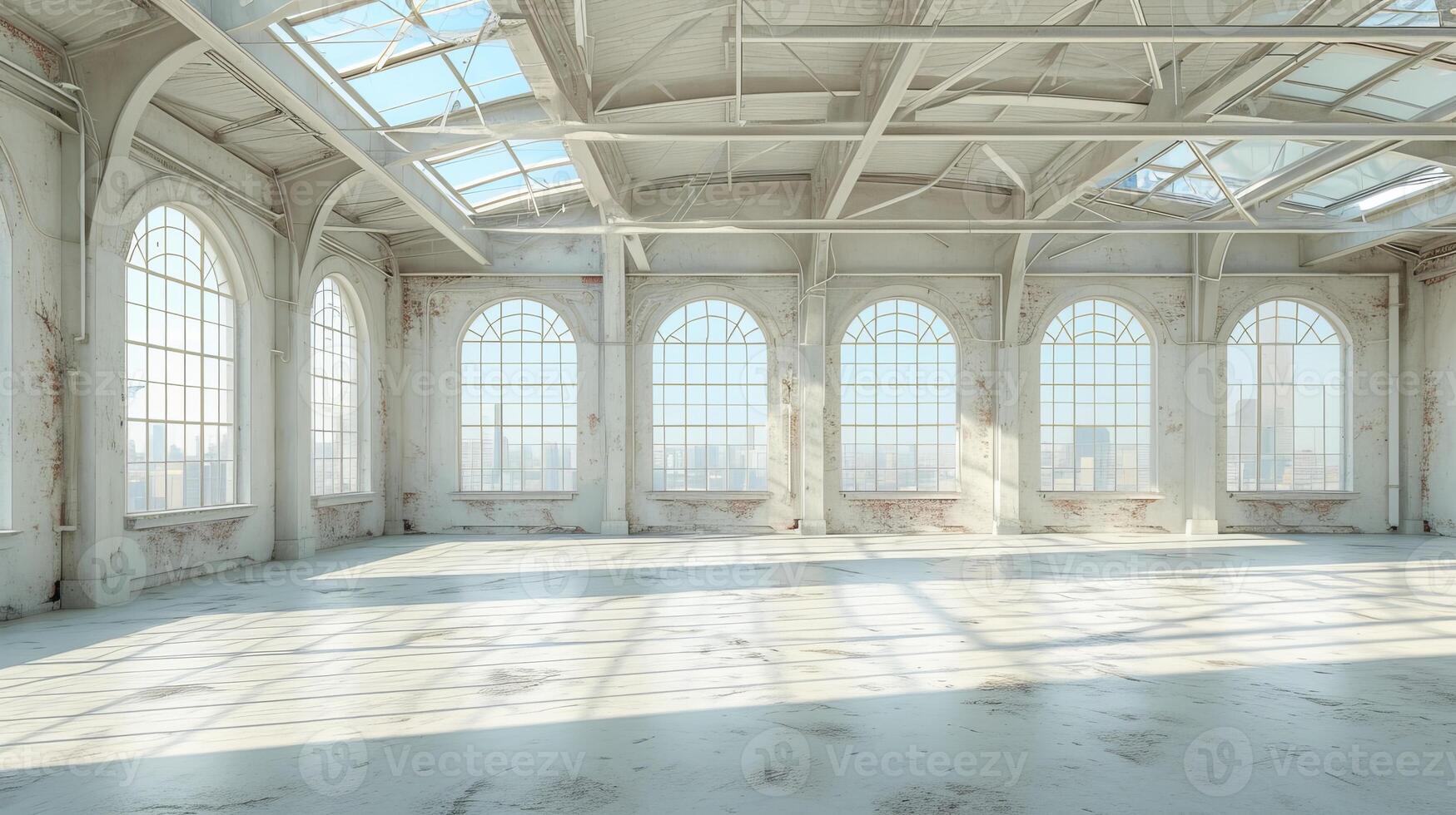 AI generated Empty modern white room with abundant natural light, abstract architectural background photo