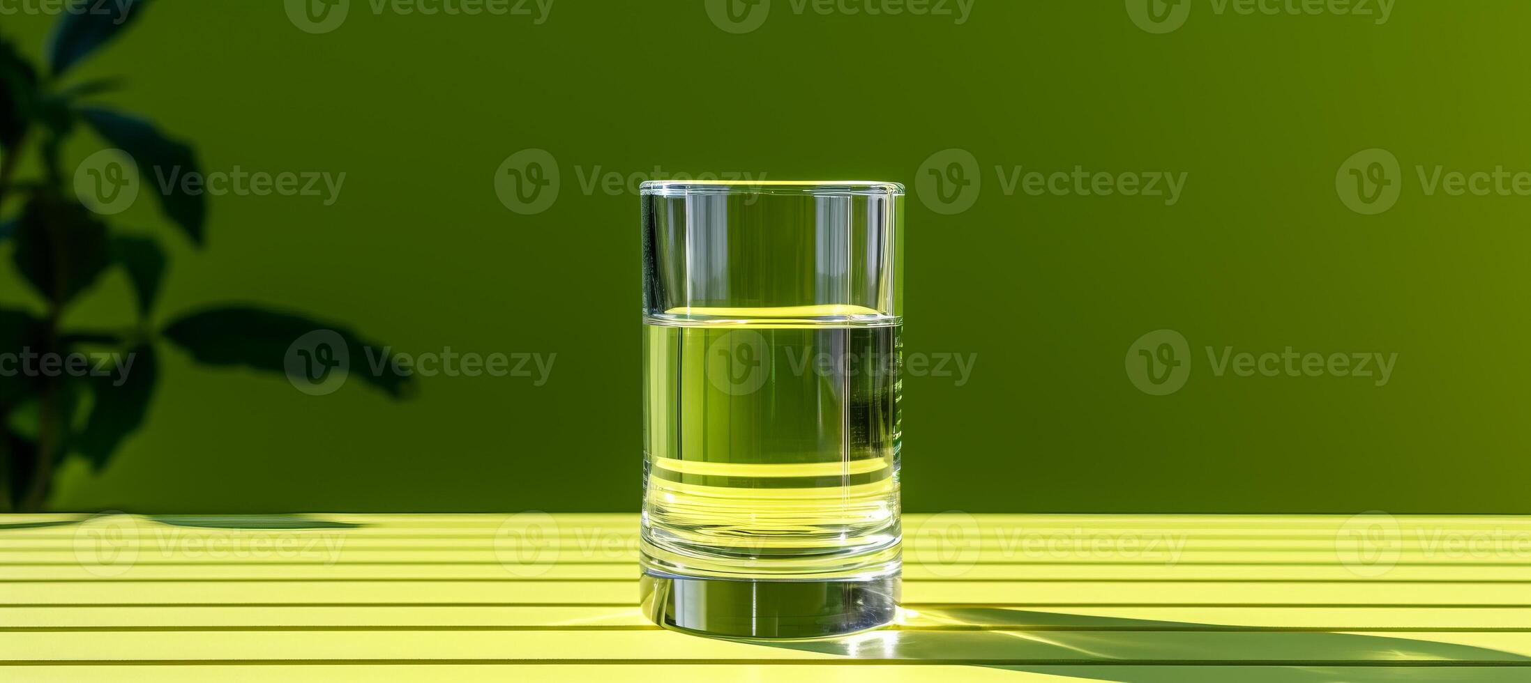 AI generated Lime juice in glass on wooden table, isolated on soft green background, ideal for text placement photo
