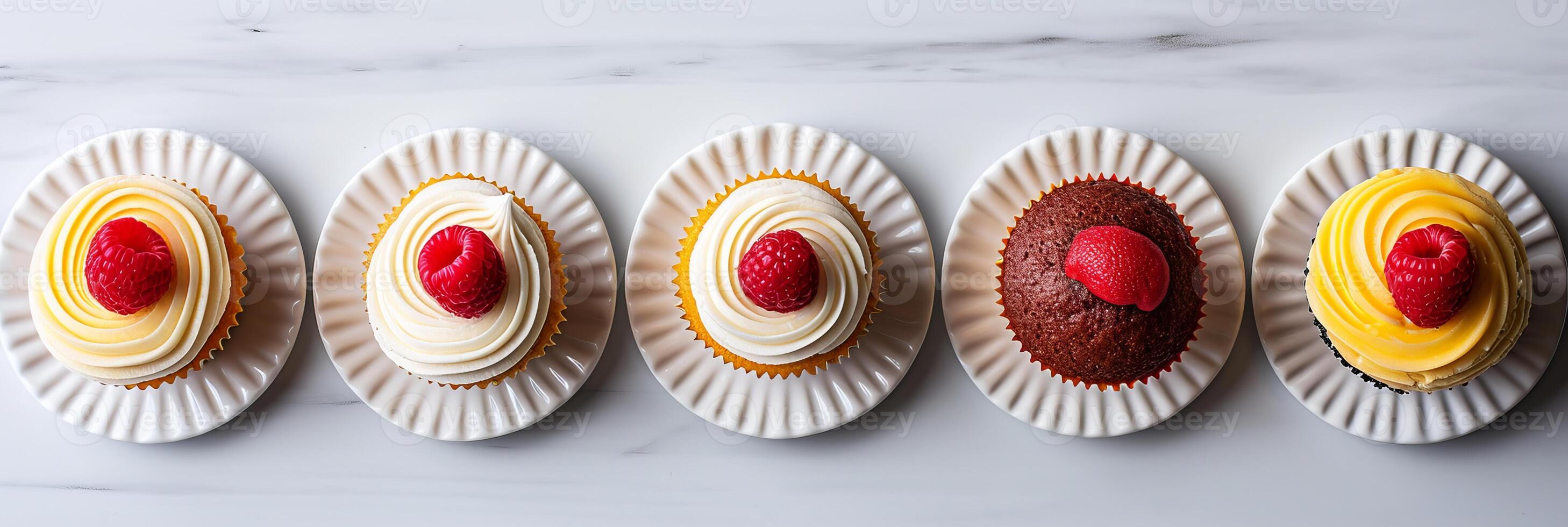 AI generated Delicious dessert products collage, divided by white lines, 7  segments, bright white light photo