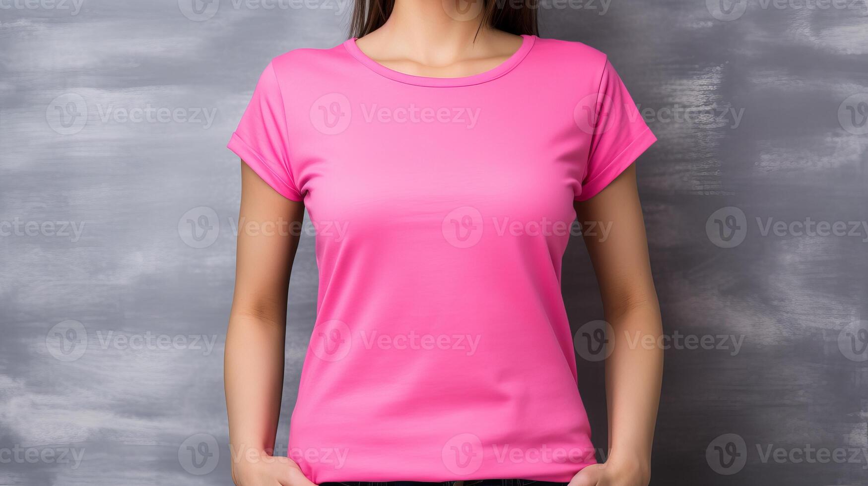 AI generated Pink t shirt mockup template for design print studio on light gray wall   front view, isolated shot photo