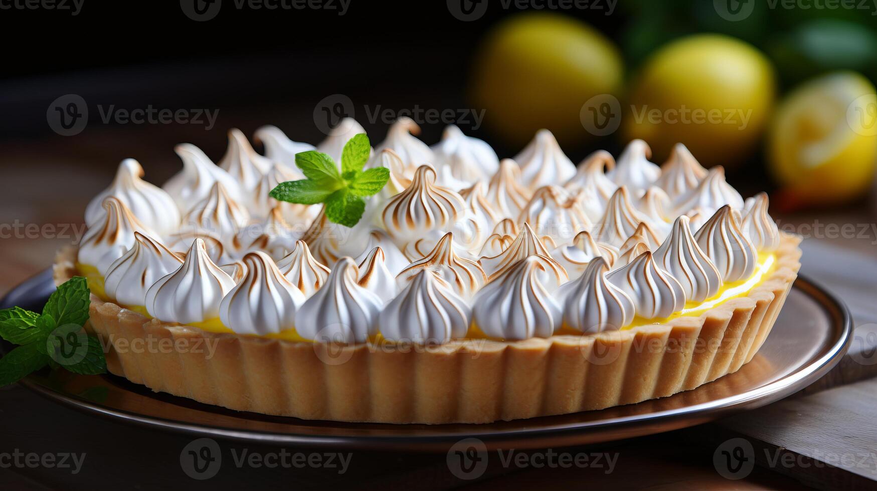 AI generated Delicious lemon meringue pie with a variety of lemon desserts for a delightful breakfast. photo