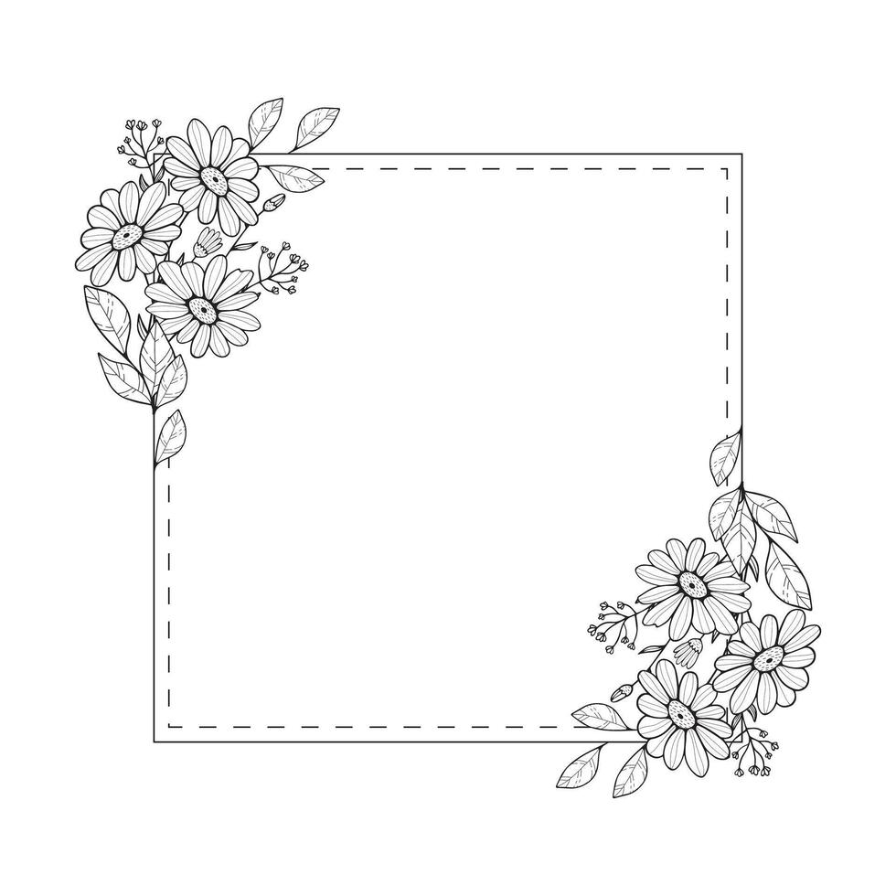 Floral spring summer card template. Square border frame decorated with daisy chamomile flowers on white background vector