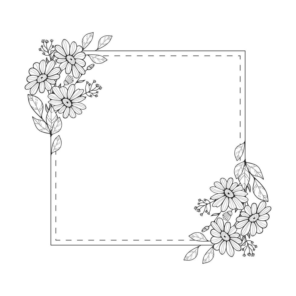 Floral spring summer card template. Square border frame decorated with daisy chamomile flowers on white background vector