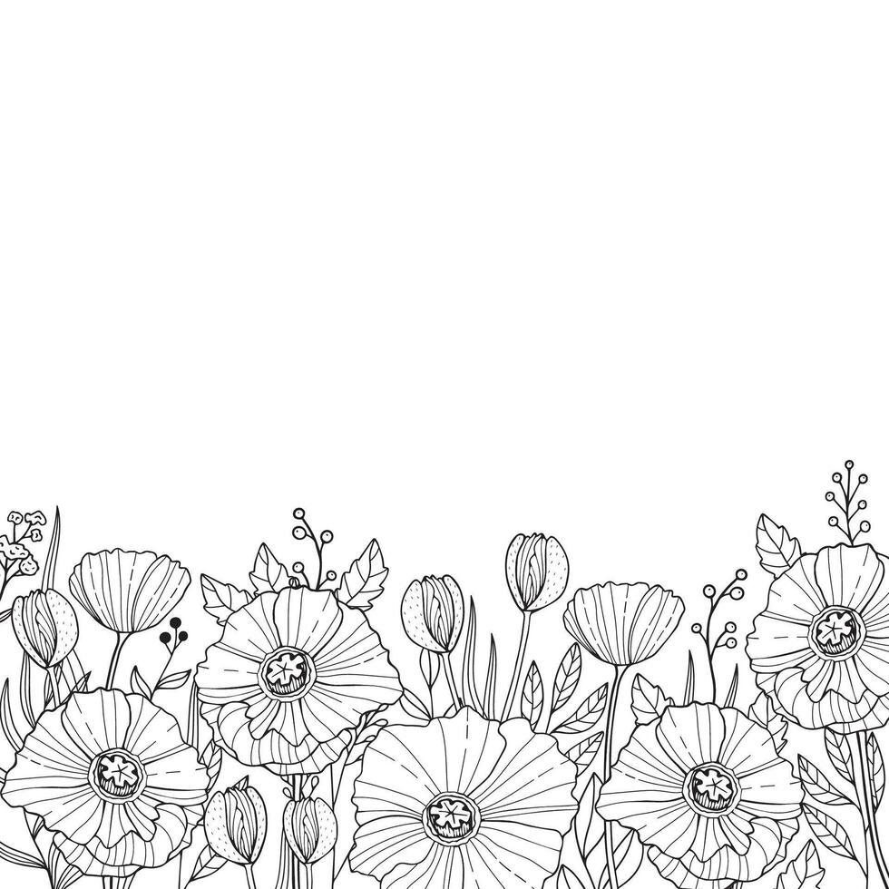 fondo botánico de lujo con flores silvestres de moda y flores minimalistas para la decoración de paredes o bodas. hierba de línea dibujada a mano, hojas elegantes para invitación guardar la tarjeta de fecha. botánico rústico vector