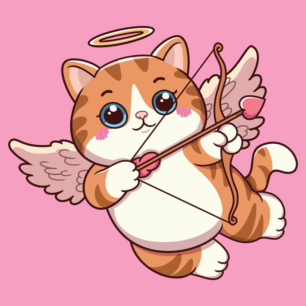 cupid cat for valentine illustration vector