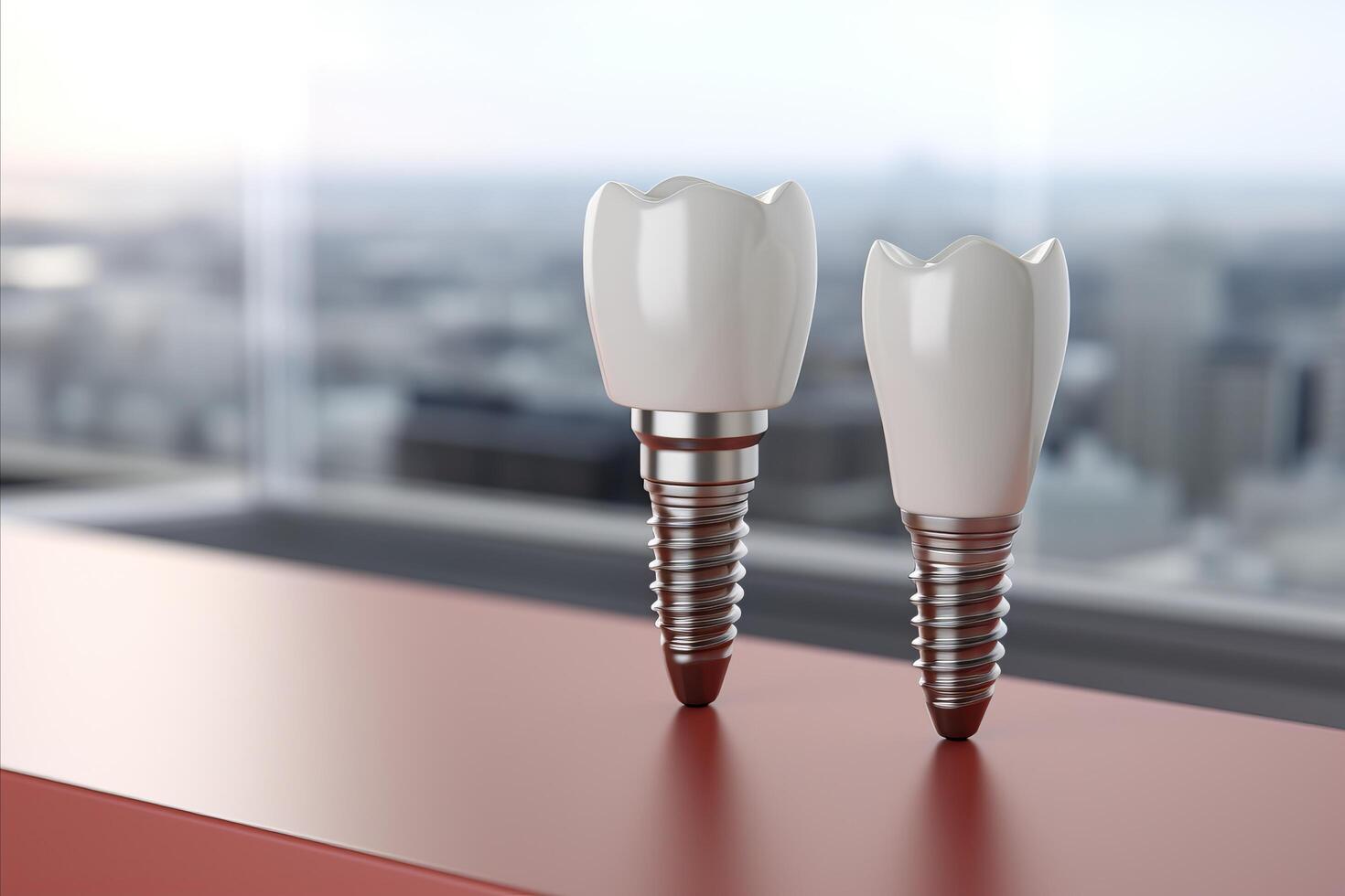 AI generated Professional dental implant on blurred defocused background with ample copy space for text placement photo