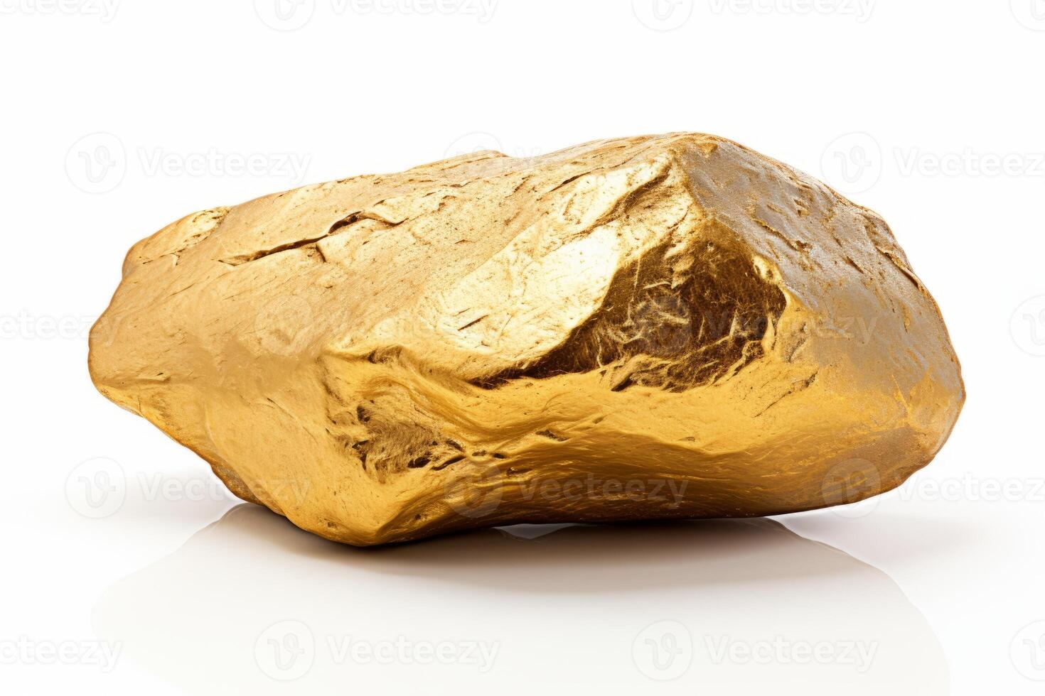 AI generated shiny gold nugget with white background   isolated precious metal for jewelry or investment photo