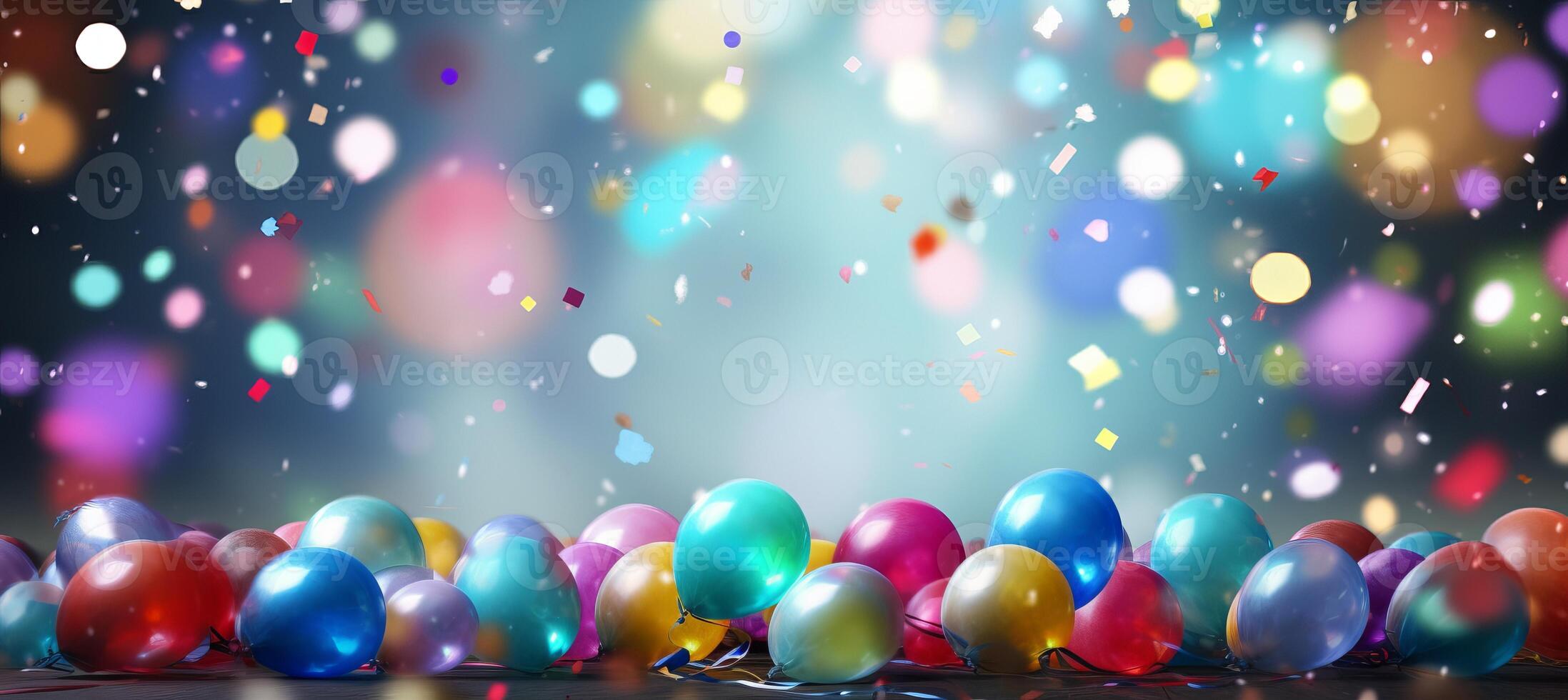 AI generated Lively and celebratory blurred bokeh background with colorful confetti and dynamic party elements photo