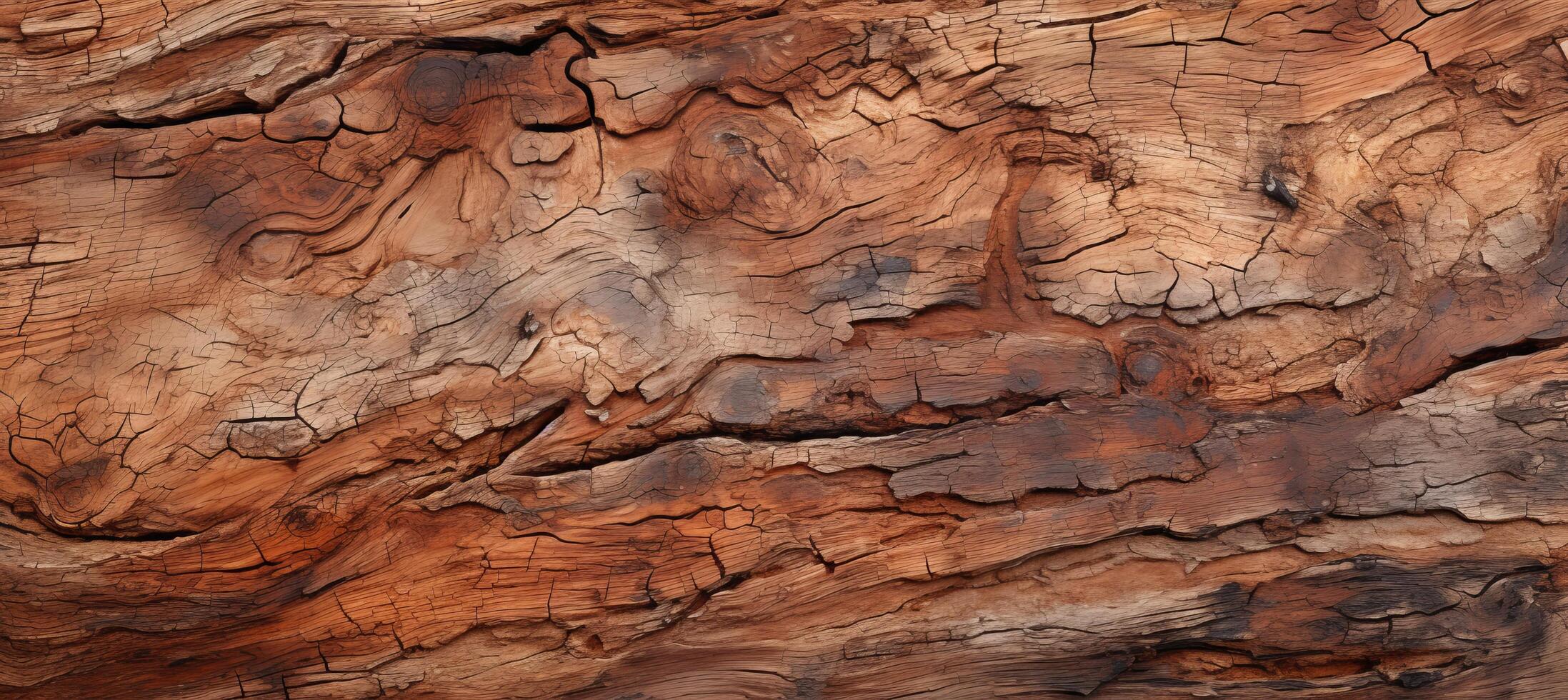 AI generated Close up of aged tree bark trunk with captivating wooden background and intricate textures photo