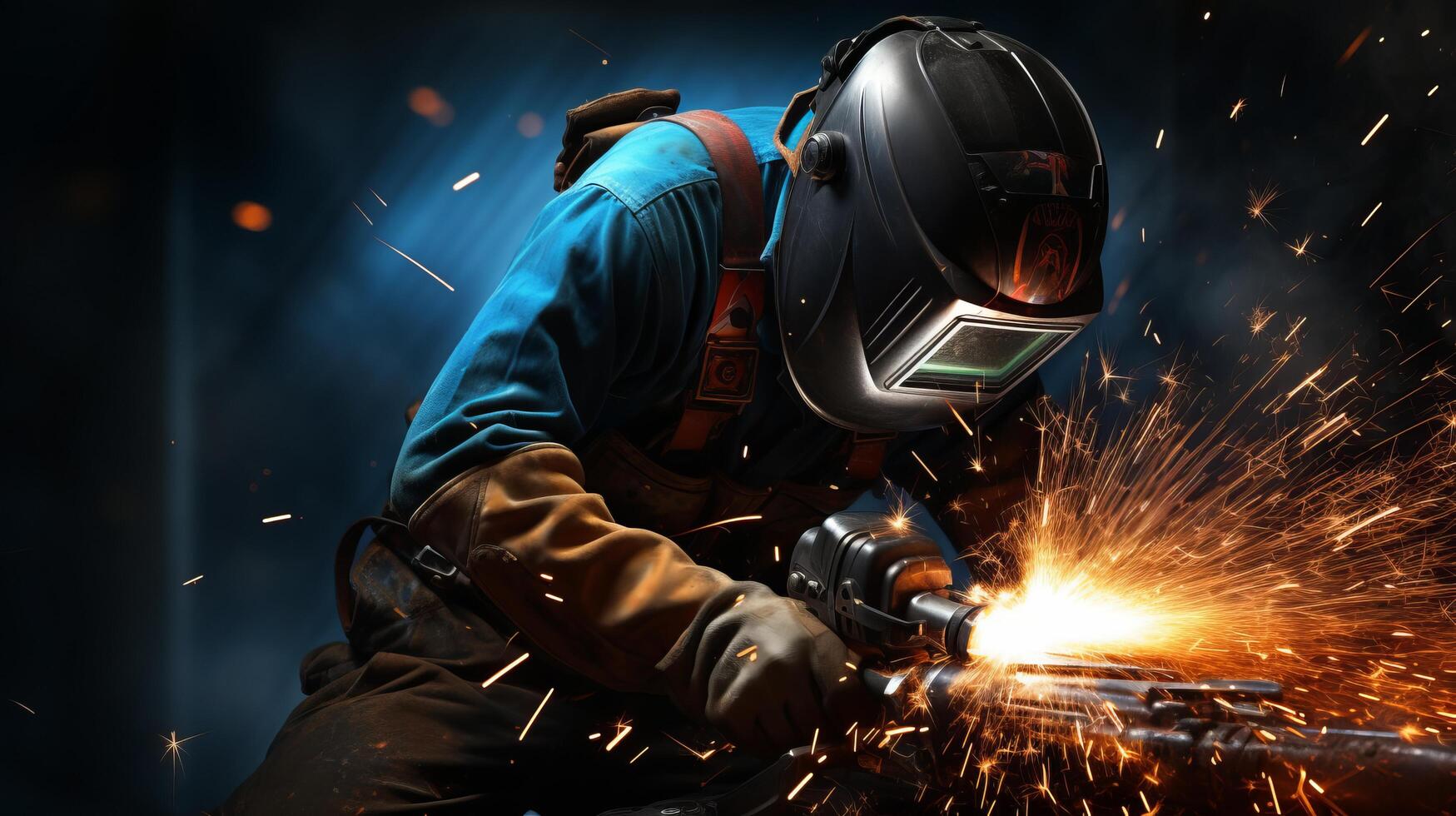 AI generated Expert worker skillfully welding with an arc welder, creating bright sparks in the background photo