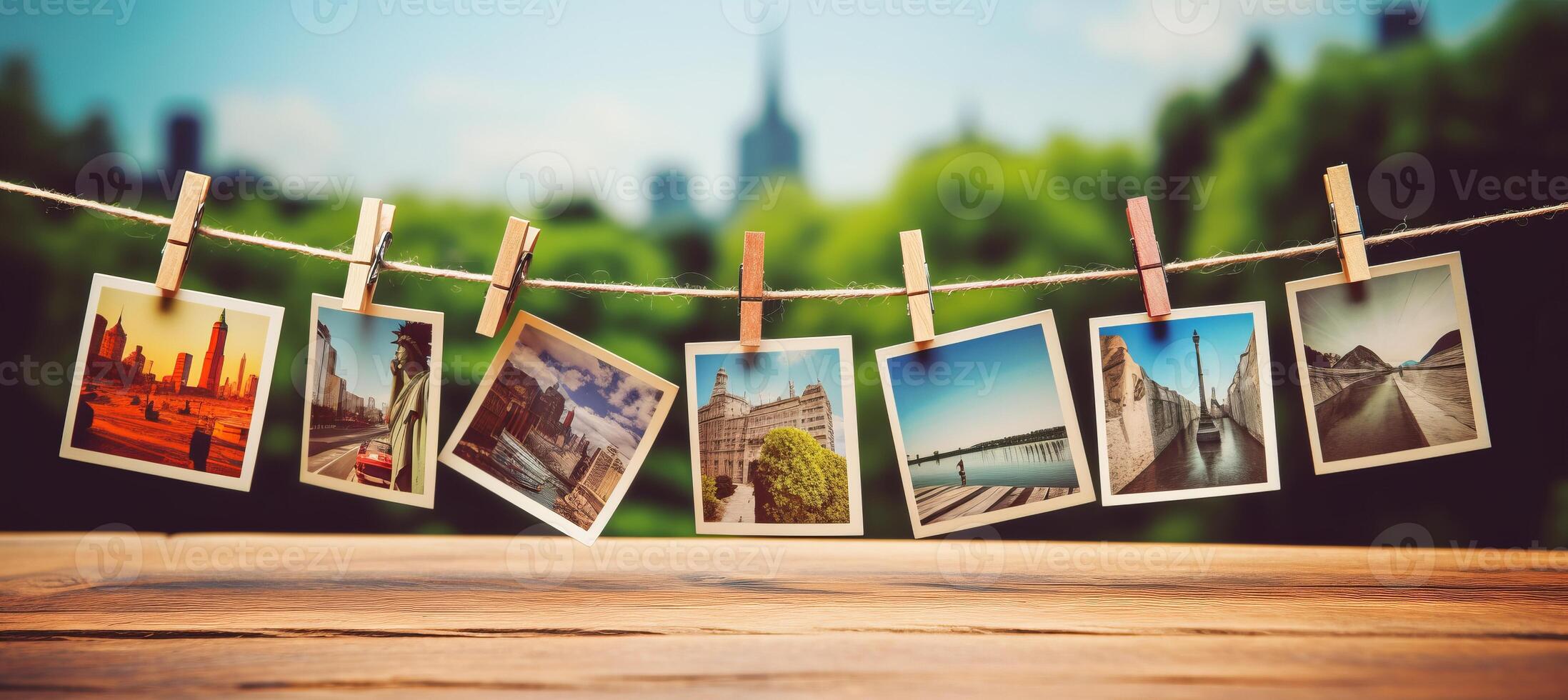 AI generated Enchanting travel backdrop with blurred bokeh, cultural landmarks, and cityscape silhouettes photo