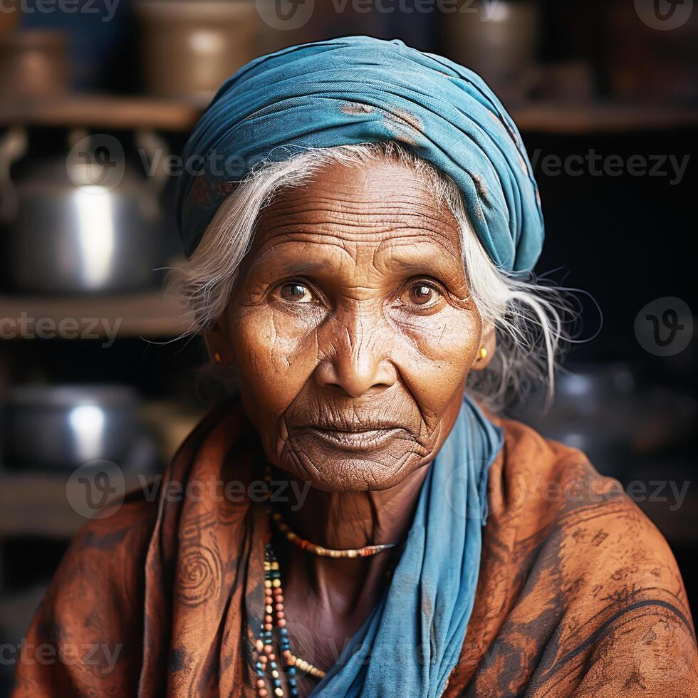 AI generated Elderly Indian woman. Woman's Day. Tradition and culture. photo