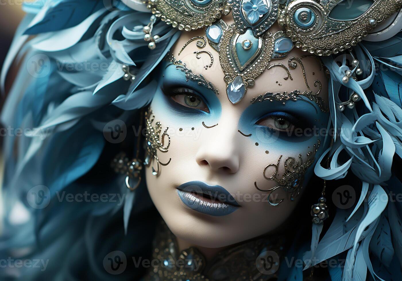 AI generated Venetian carnival costume mask. Tradition and glamour photo
