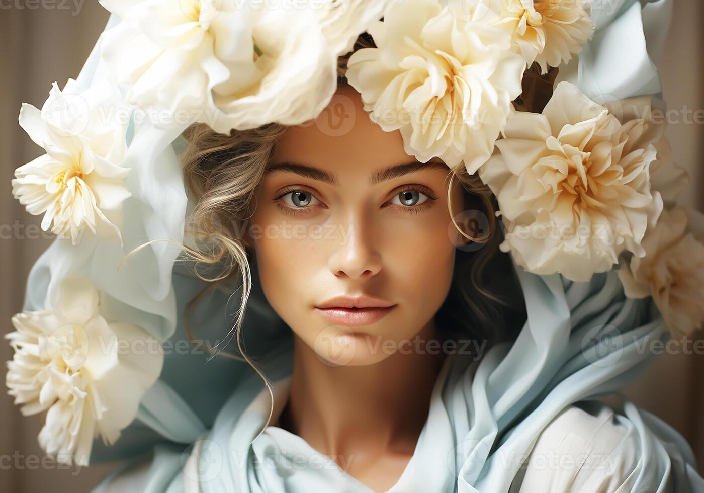 ai generado mujer rodeado por flores serenidad y tranquilidad. mujer día. tradicion y cultura foto