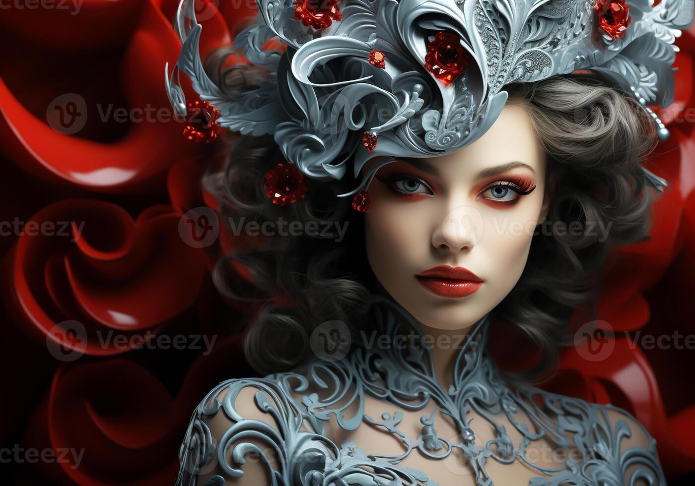 AI generated Venetian carnival costume mask. Tradition and glamour photo
