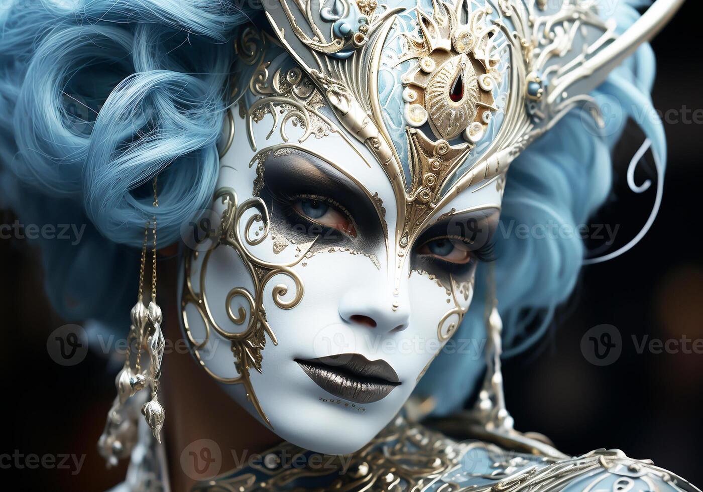 AI generated Venetian carnival costume mask. Tradition and glamour photo