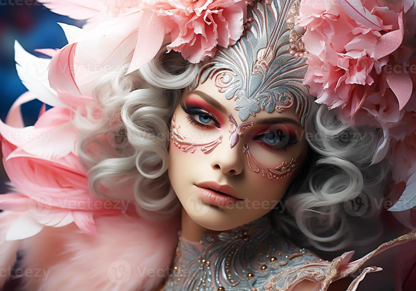 AI generated Venetian carnival costume mask. Tradition and glamour photo