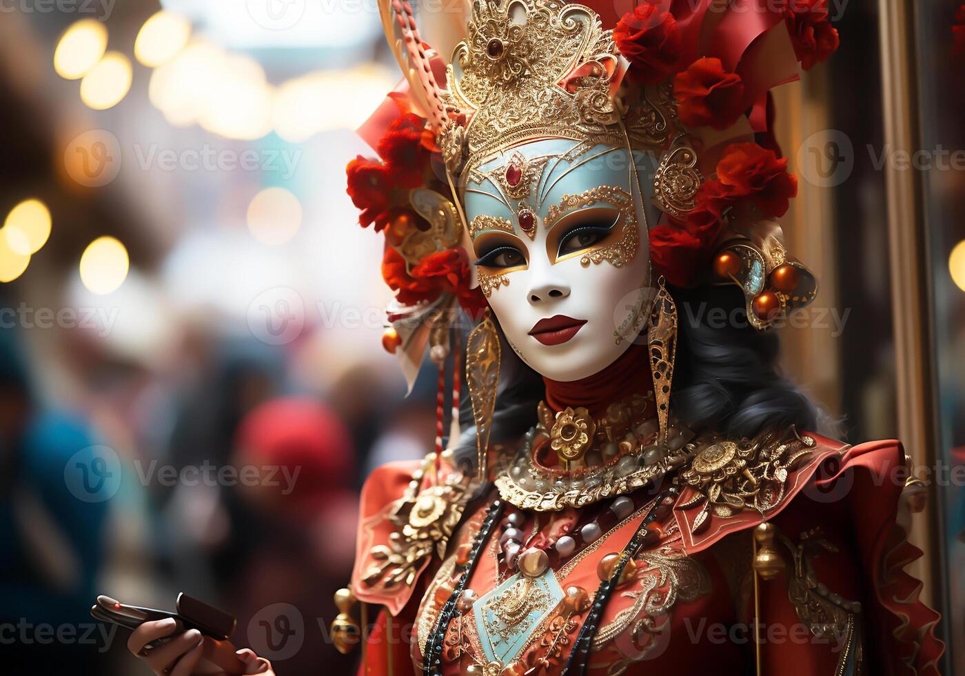 AI generated Venetian carnival mask. Tradition and glamour photo