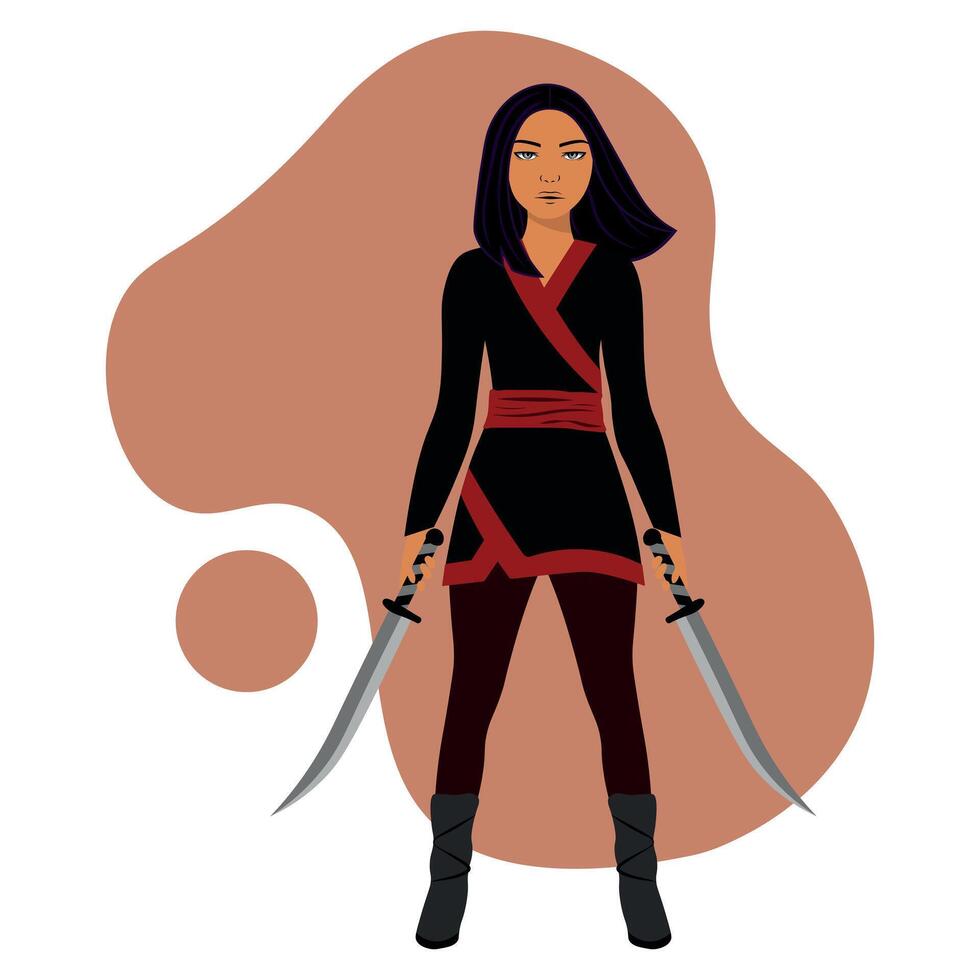 Warrior woman with swords. Vector illustration