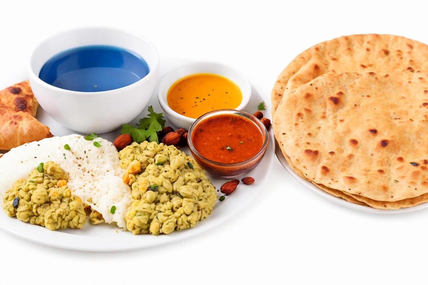 AI generated Indian breakfast  on white background photo