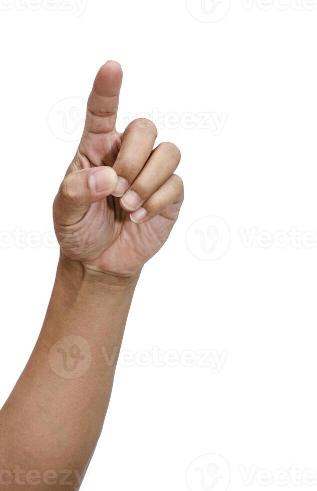Hand gesture pointing finger on a white background. photo