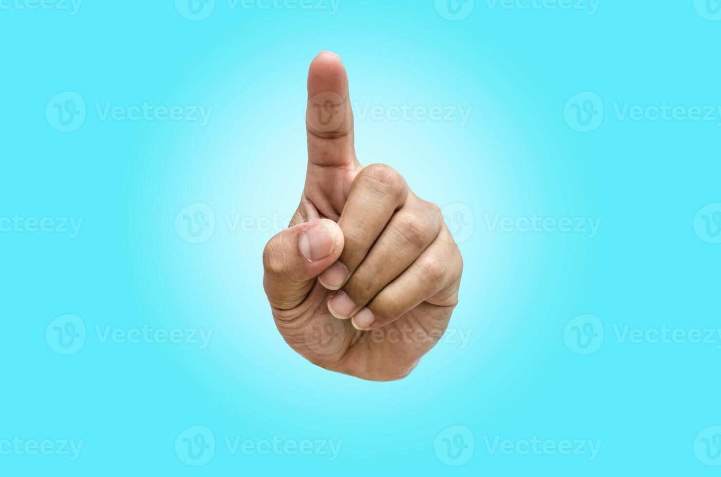 hand gesture pointing finger on blue background photo