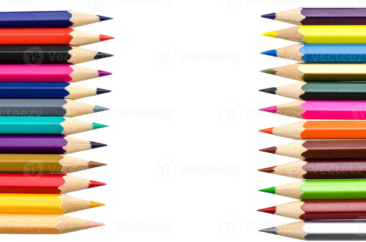 Colour pencils isolated on white background close up photo