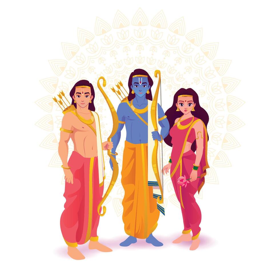 Lord Rama with Sita and Lakshman Vector illustration