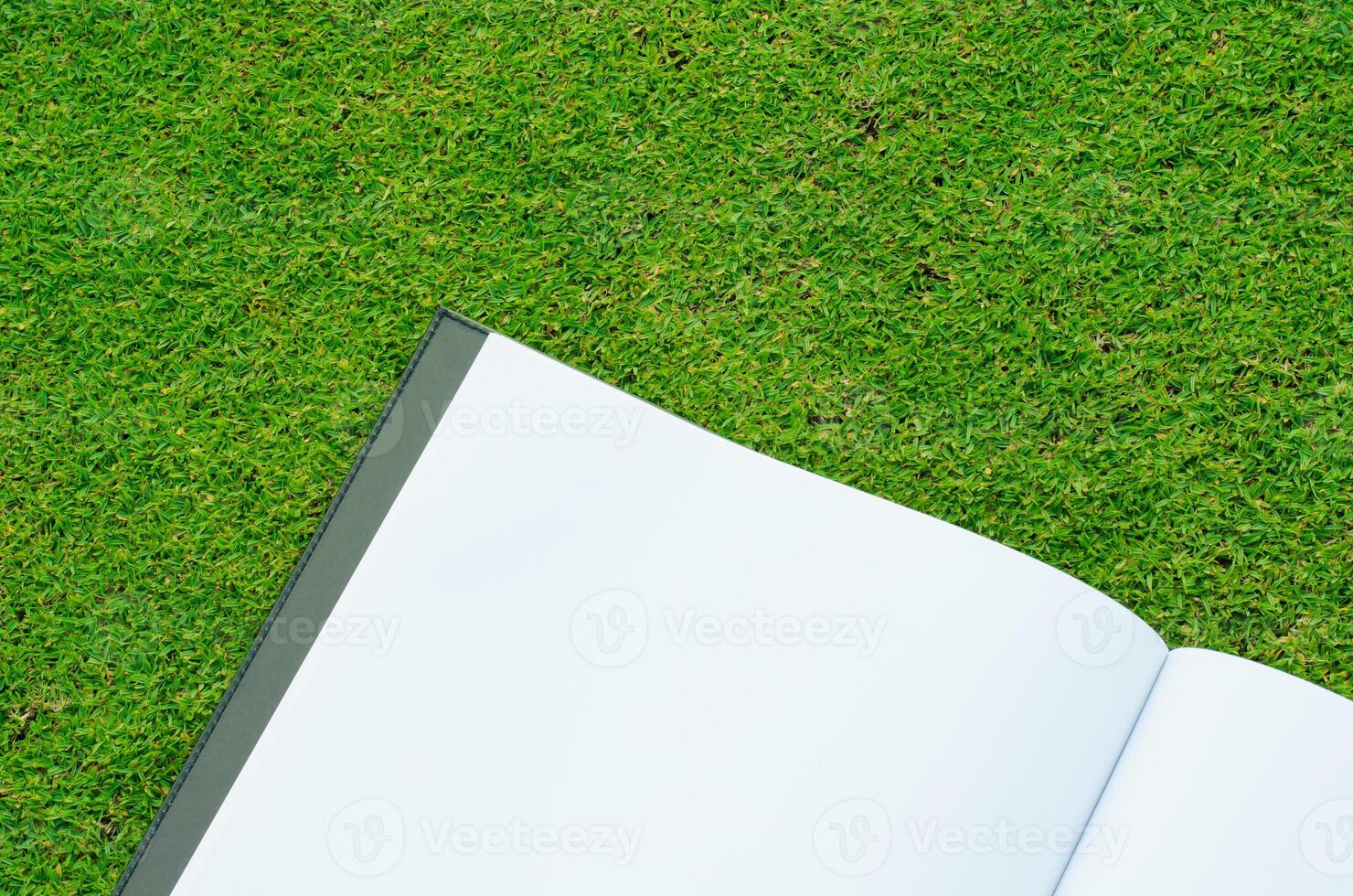 sketch book on fresh spring green grass. photo