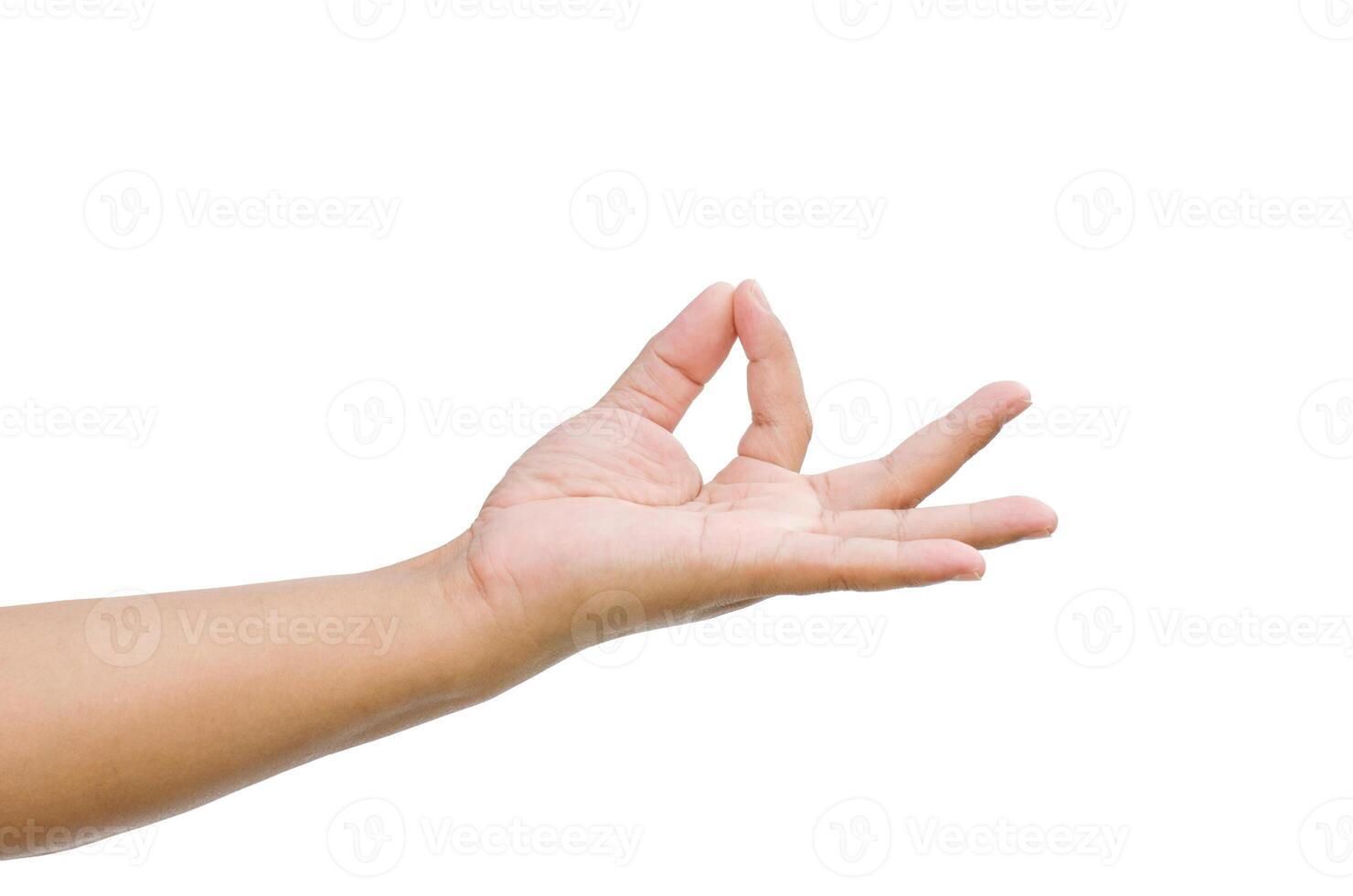 Hand gestures are pulling something on a white background. photo