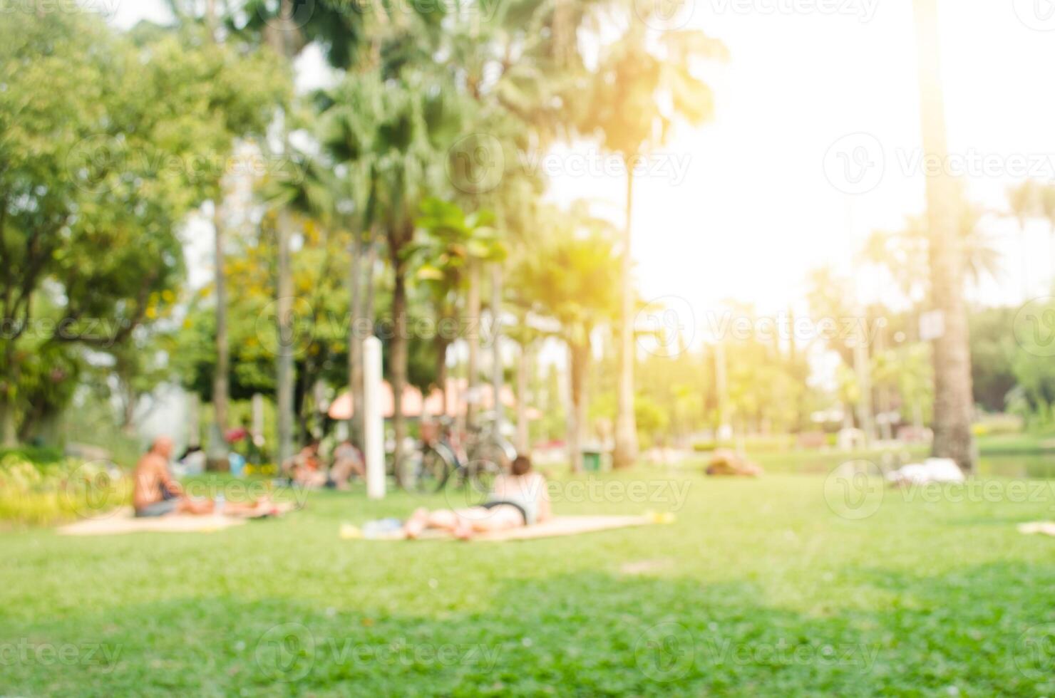 Blur people activities in the public park in morning photo