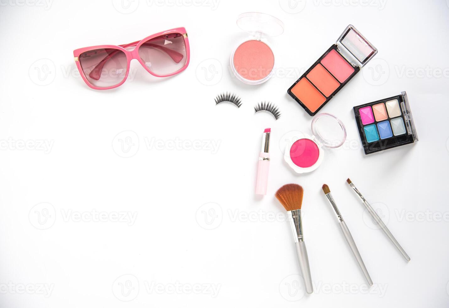 Set of decorative cosmetics for women on white background photo
