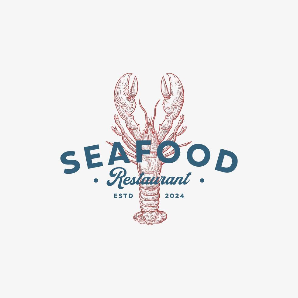 Vintage lobster hand drawn logo design vector
