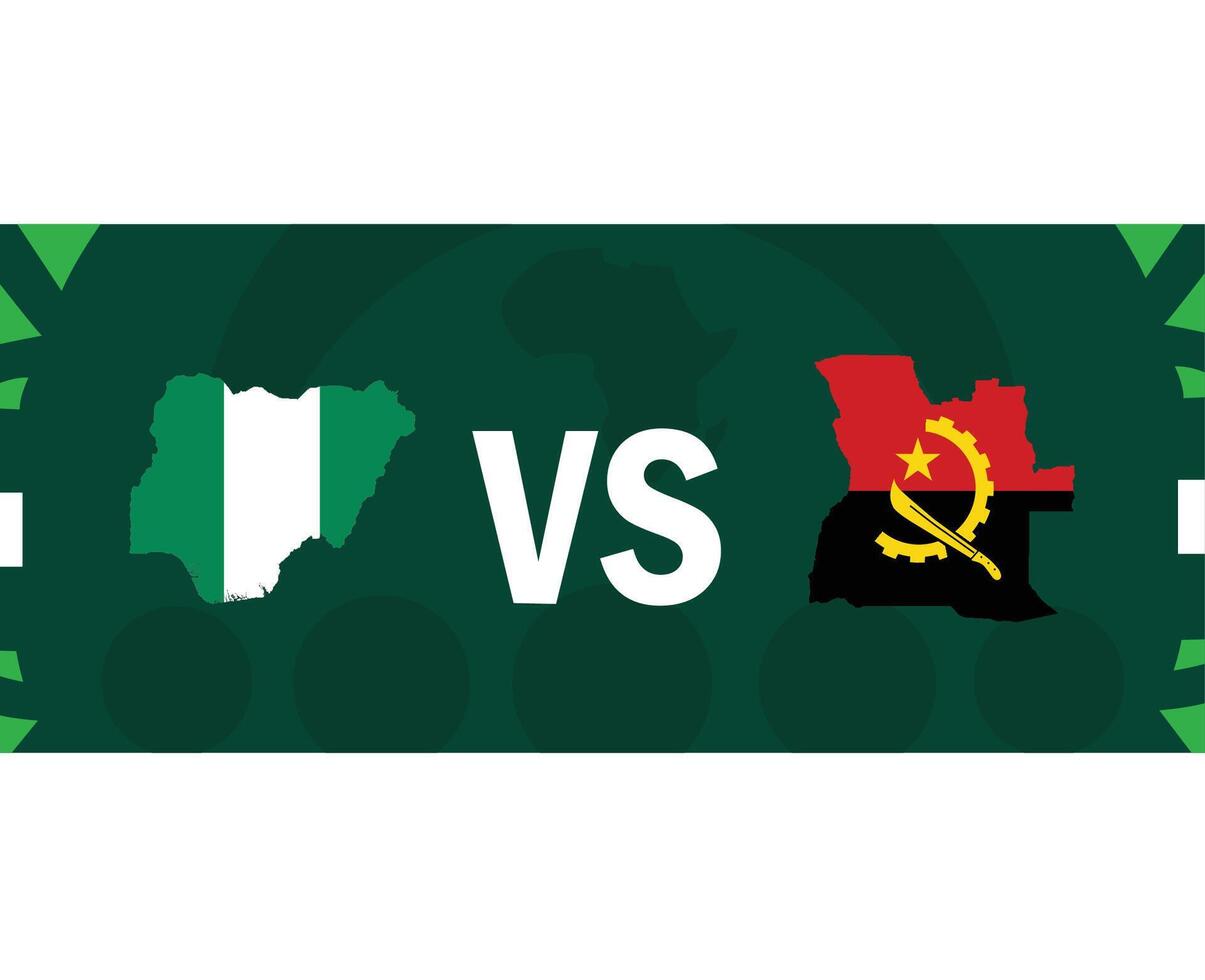 Nigeria y angola partido mapa banderas africano naciones 2023 emblemas equipos países africano fútbol americano símbolo logo diseño vector ilustración
