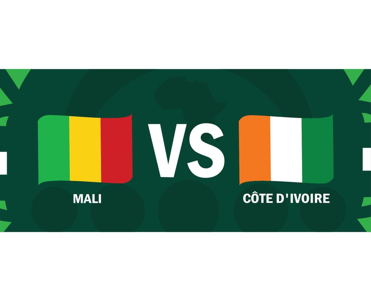 Mali And Ivory Coast Match Flags Ribbon African Nations 2023 Emblems Teams Countries African Football Symbol Logo Design Vector Illustration