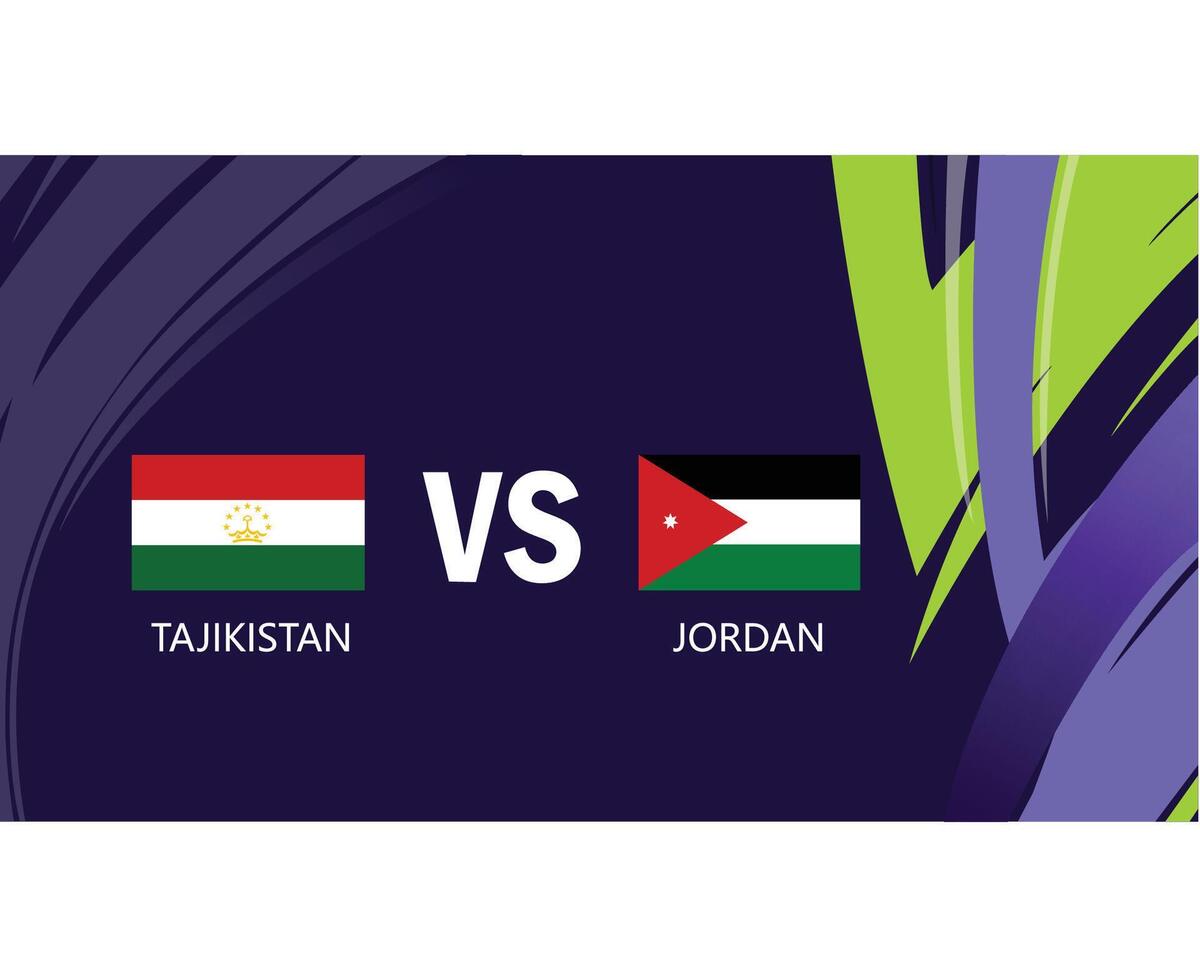 Tayikistán y jordania banderas partido asiático naciones 2023 emblemas equipos países asiático fútbol americano símbolo logo diseño vector ilustración
