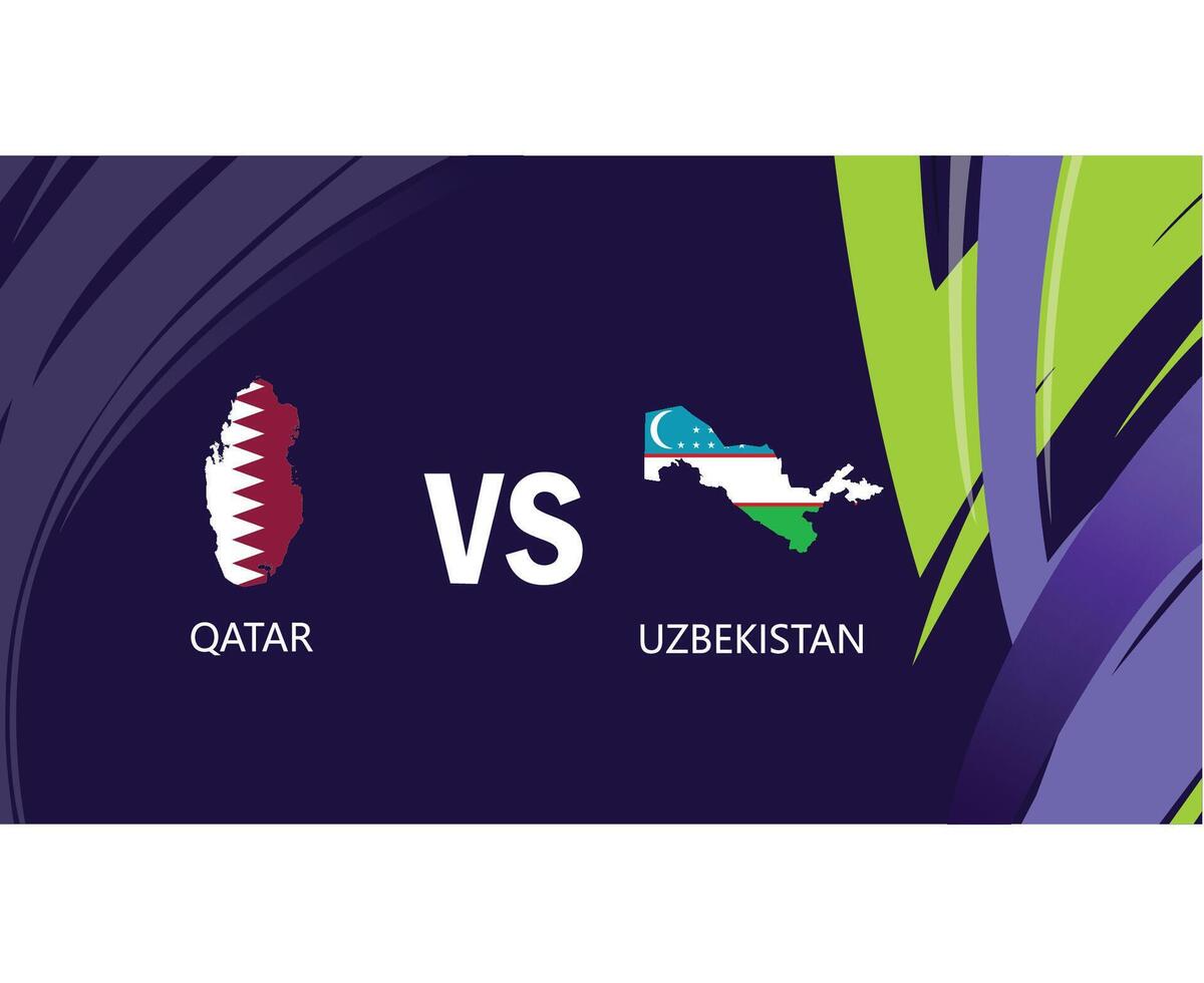 Katar y Uzbekistán partido mapa banderas asiático naciones 2023 emblemas equipos países asiático fútbol americano símbolo logo diseño vector ilustración