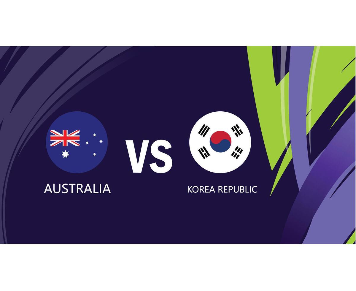 Australia y Corea república partido emblemas banderas asiático naciones 2023 equipos países asiático fútbol americano símbolo logo diseño vector ilustración