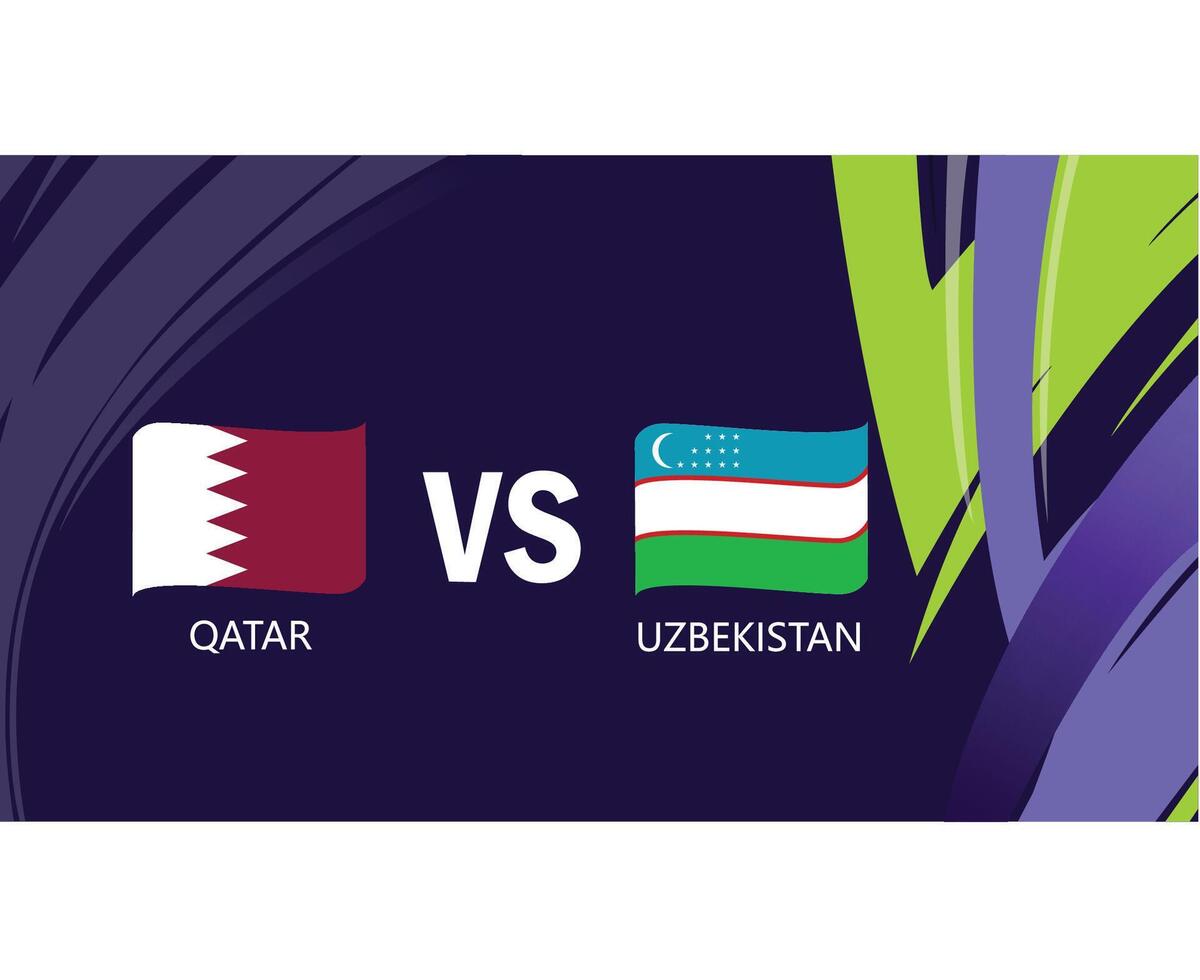 Qatar And Uzbekistan Match Flags Ribbon Asian Nations 2023 Teams Countries Asian Football Symbol Logo Design Vector Illustration